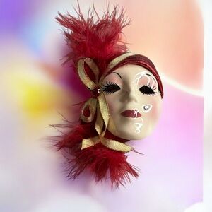 Fancy Faces Signed Ceramic Hand Painted Mini Mask 4.5”x3” Mardi Gras Krewe of